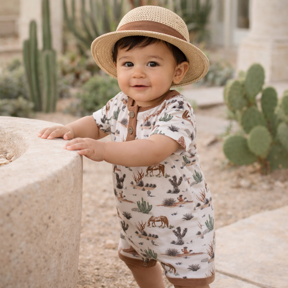 Baby Boy Shorty Romper – Bamboo Cactus Trails Henley Outfit Tesa Babe