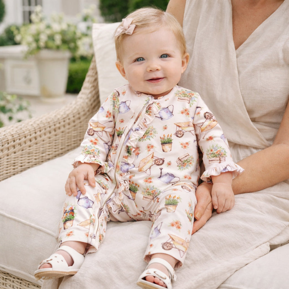 Petal Patch Baby Girl Romper – Bamboo with Convertible Cuffs Tesa Babe