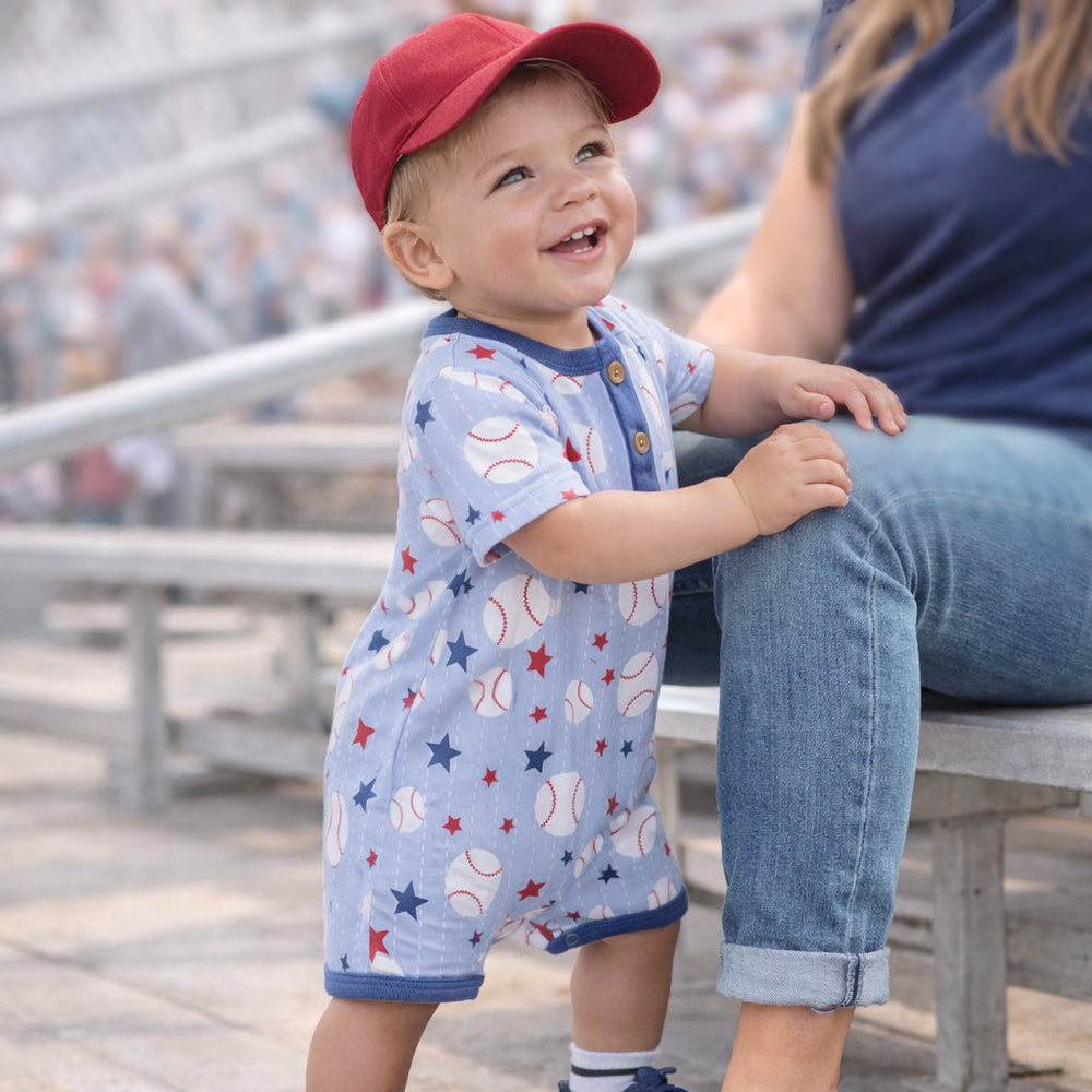 Grand Slam Baseball Bamboo Shorty Romper for Baby Boys Tesa Babe