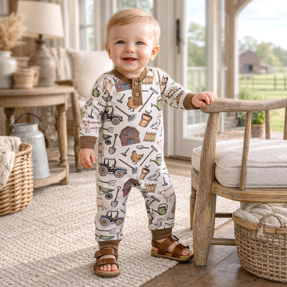 Farmer's Market Baby Henley Romper - Bamboo One Piece Tesa Babe