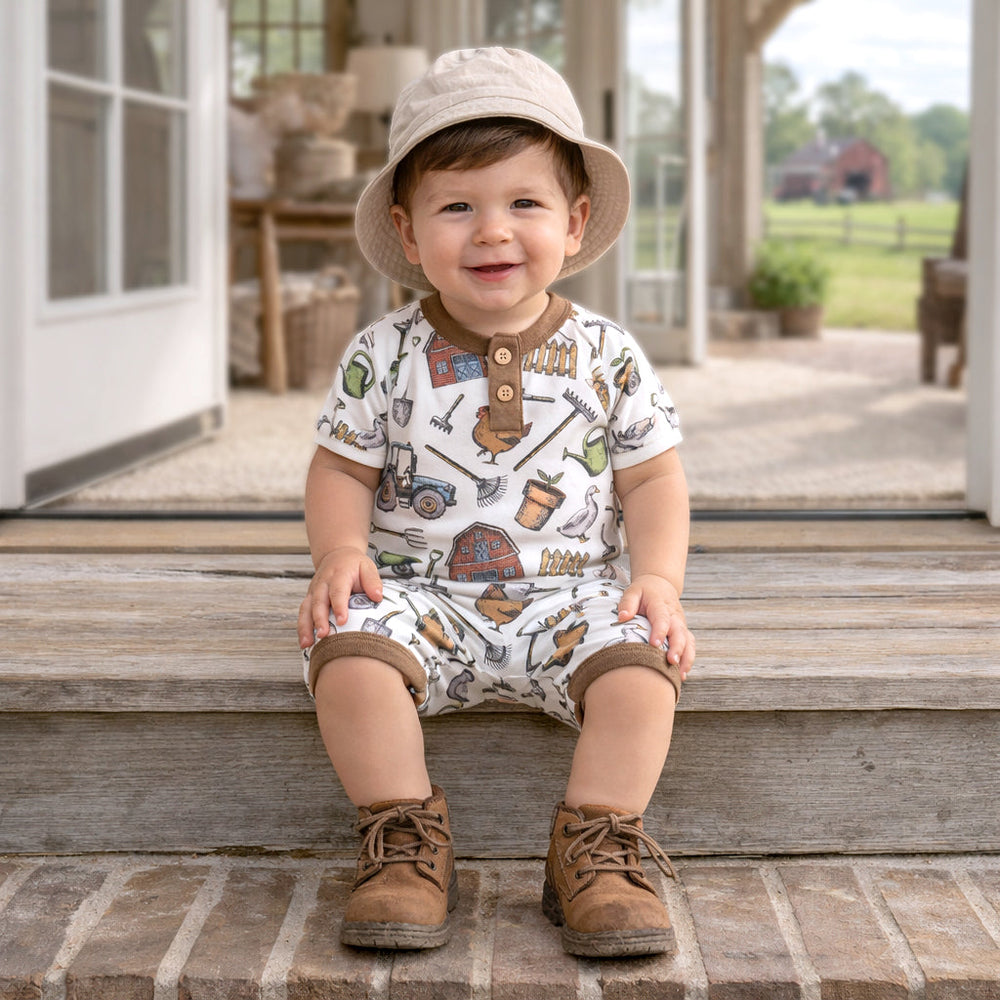 Farmer's Market Baby Boy Shortall Romper–Soft Bamboo Tesa Babe