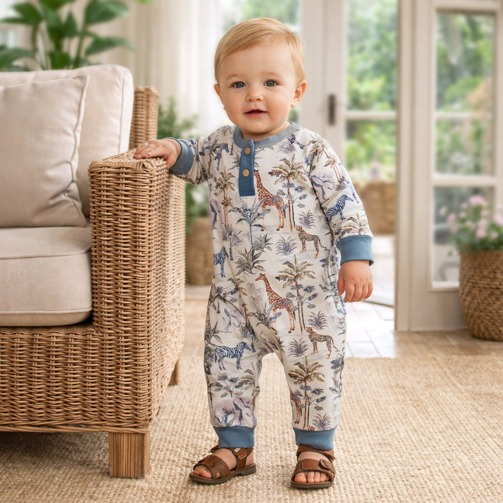 Jungle Safari Bamboo Henley Romper for Baby Boys Tesa Babe