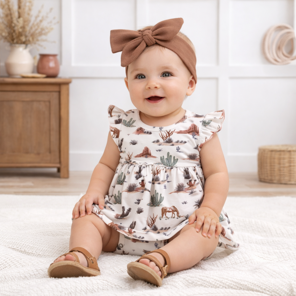 Baby Girl Skirted Bodysuit – Soft Bamboo Cactus Trails Tesa Babe