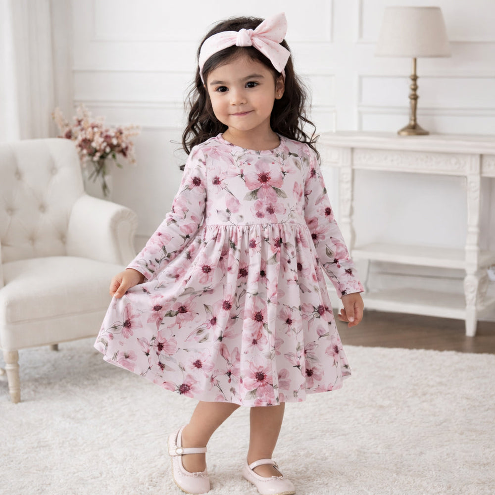 Watercolor Floral Girls Dress - Soft Bamboo Jersey Tesa Babe
