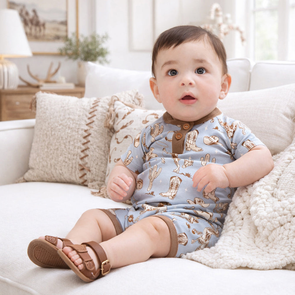 Wild Wrangler/Blue Western Bamboo Shorty Romper for Boys Tesa Babe