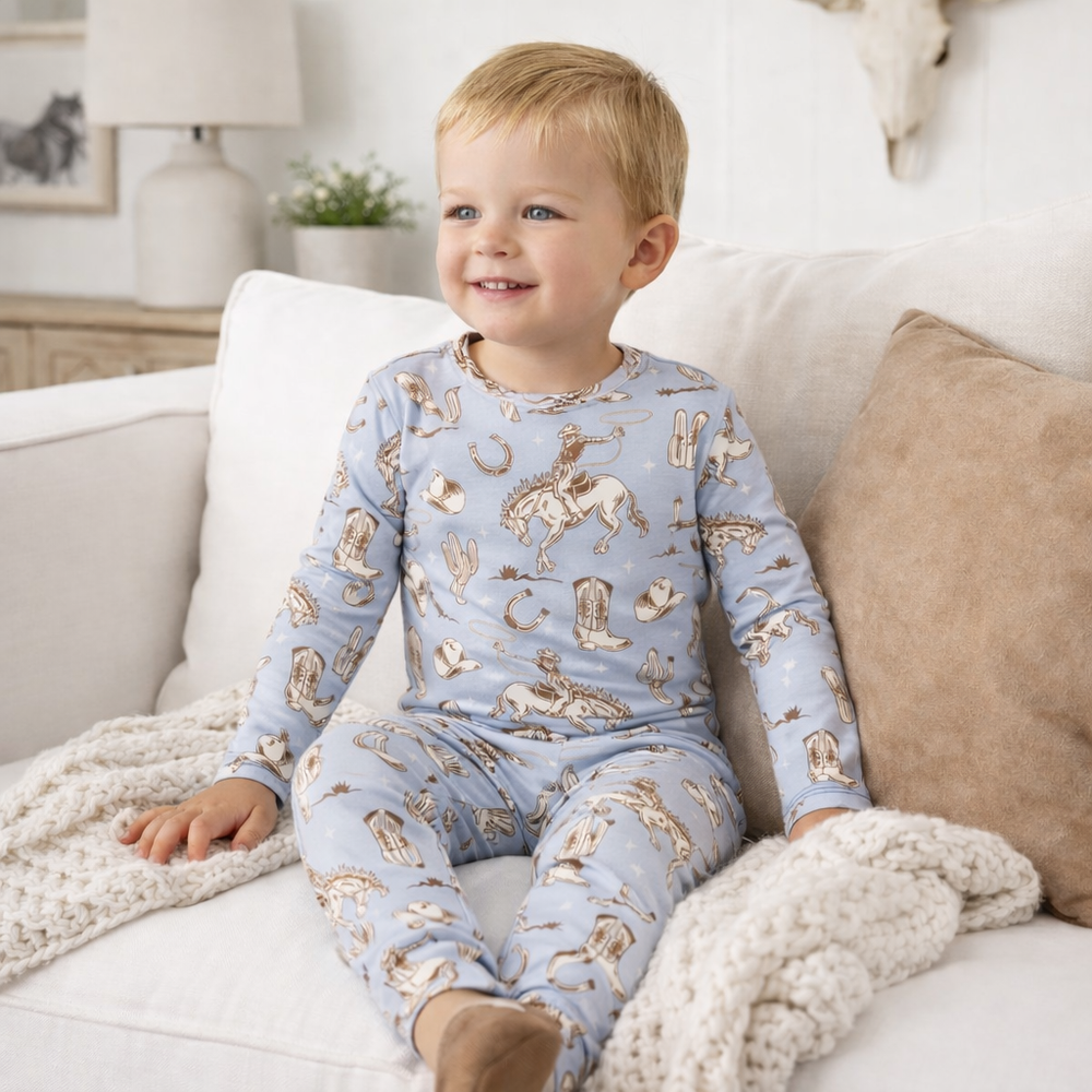 Wild Wrangler/Blue Cowboy Western Bamboo Kids Pajama Set Tesa Babe