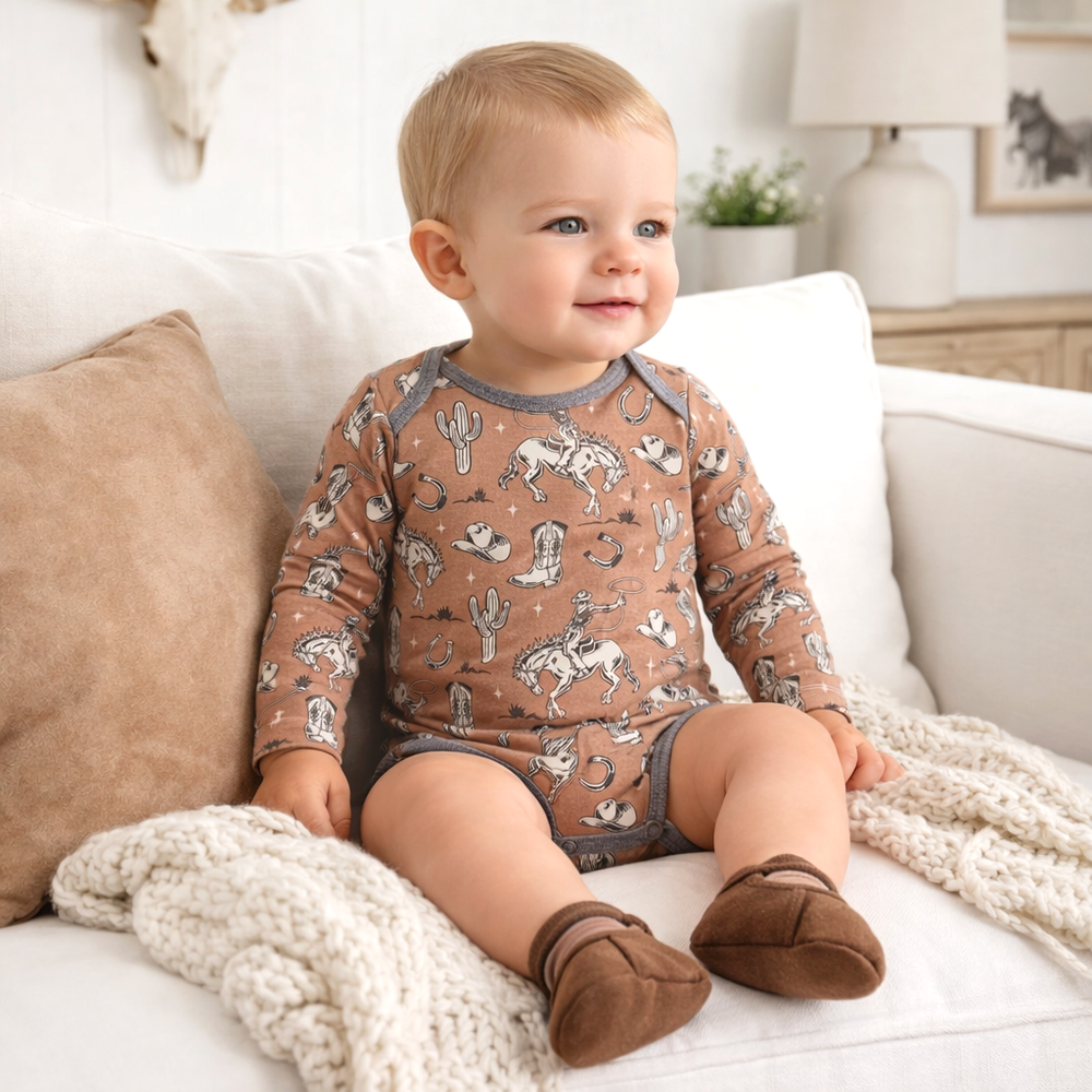 Wild Wrangler/Brown Western Cowboy Bamboo Baby Boy Bodysuit Tesa Babe