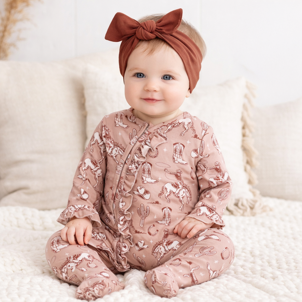 Wild Wrangler/Pink Bamboo Ruffle Zipper Romper - Western Tesa Babe