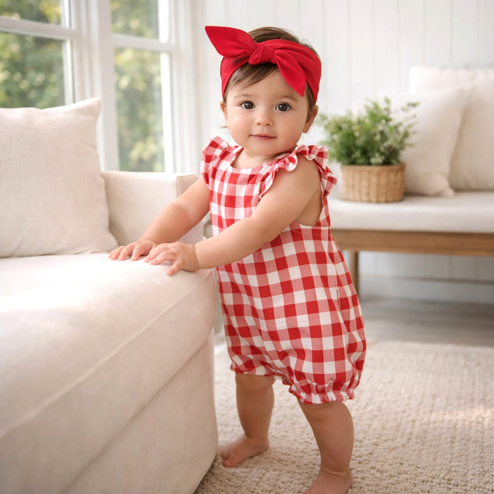 Picnic Plaid Soft Bamboo Bubble Romper for Baby Girls Tesa Babe