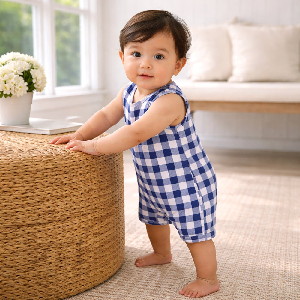 Picnic Plaid Soft Bamboo Sleeveless Baby Shortall Romper Tesa Babe