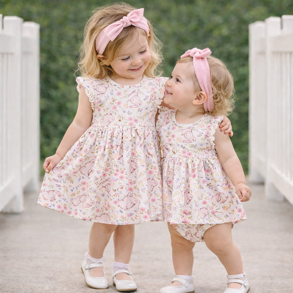 Bunny Blooms Baby Girl's Bamboo Skirted Bodysuit for Easter Tesa Babe