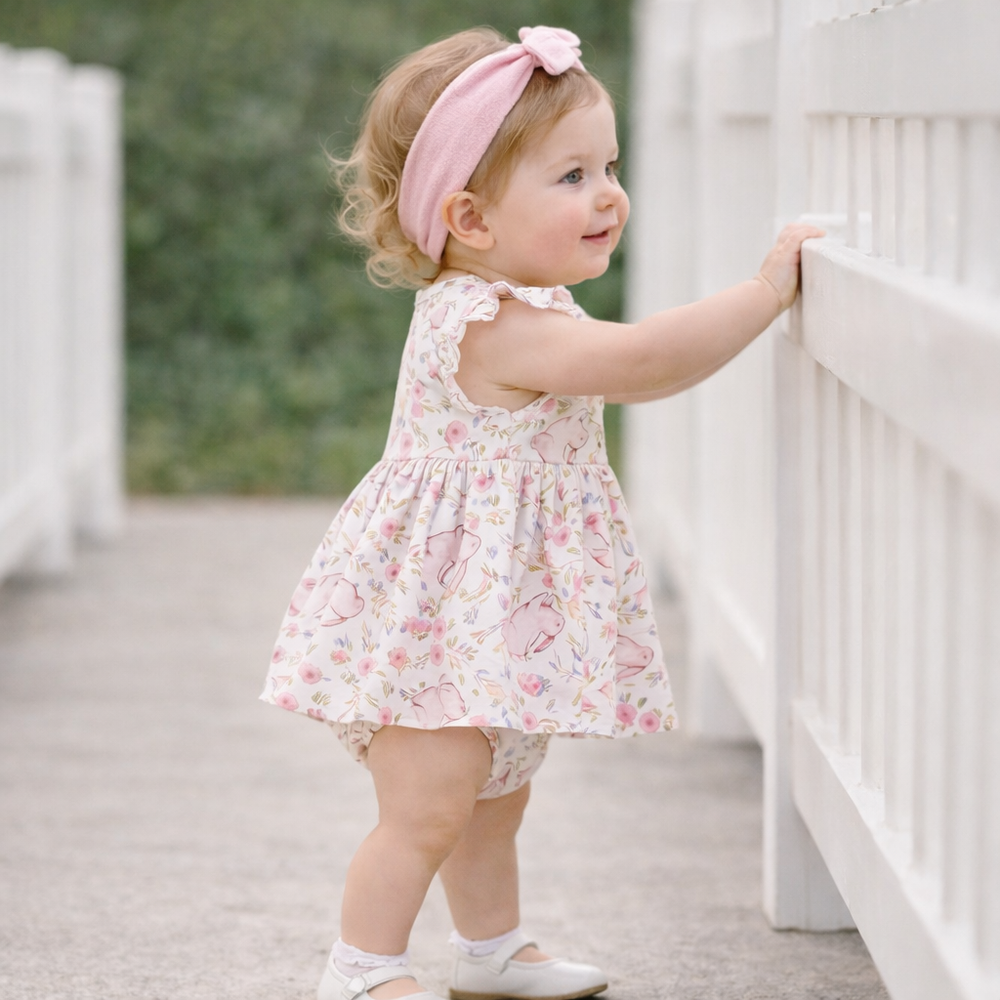 Bunny Blooms Baby Girl's Bamboo Skirted Bodysuit for Easter Tesa Babe