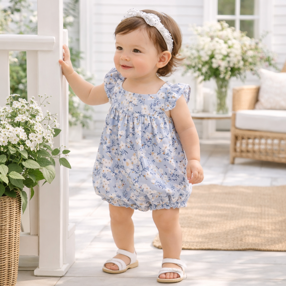 Floral Baby Romper – Soft Cotton One-Piece with Ruffles Tesa Babe