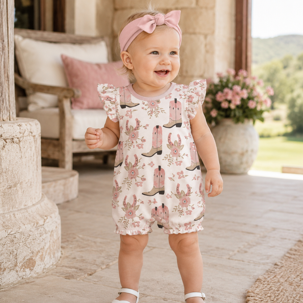 Pink Cowgirl Baby Bubble Romper – Cotton Western Tesa Babe