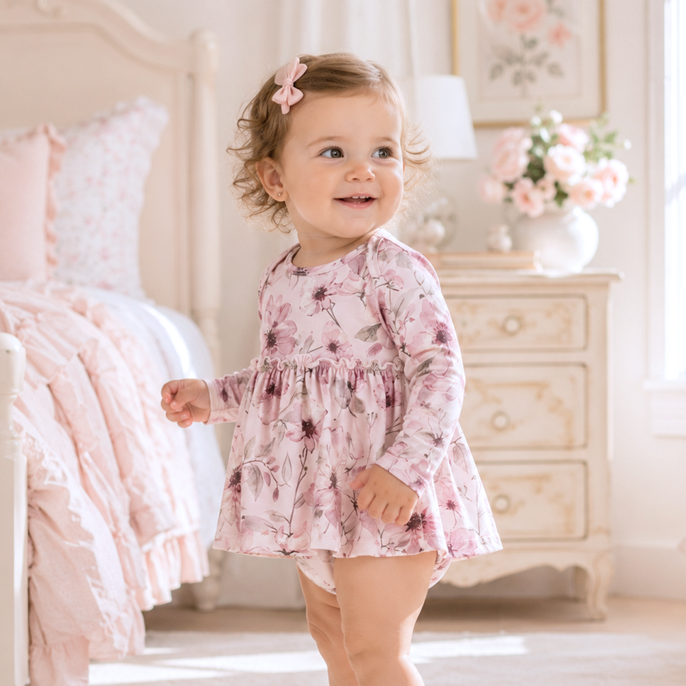 Watercolor Floral Skirted Baby Bodysuit - Bamboo Tesa Babe