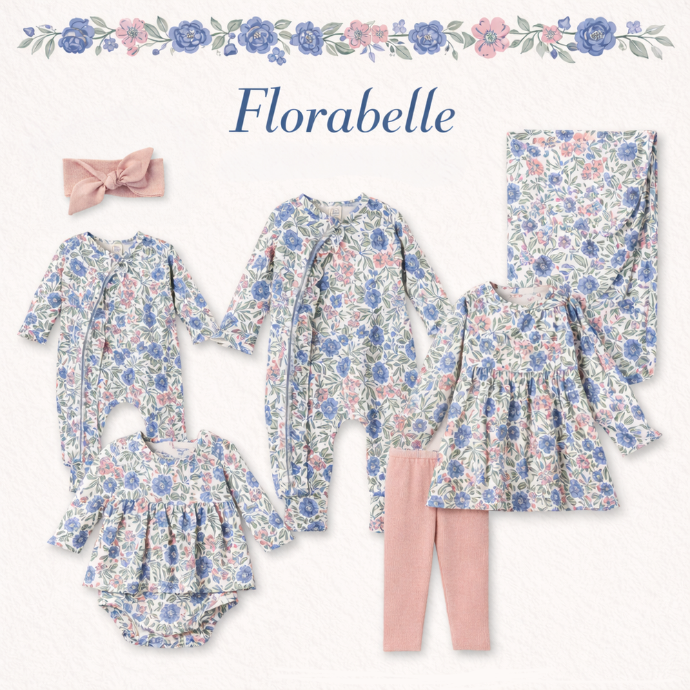 Vintage Floral Skirted Baby Girl Bamboo Bodysuit Tesa Babe