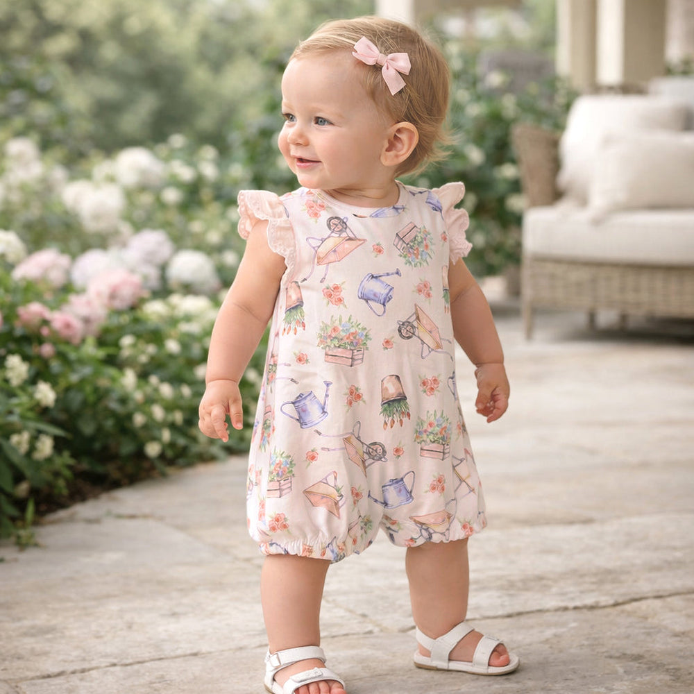 Petal Patch Baby Girl Romper – Bamboo One-Piece with Eyelet Tesa Babe