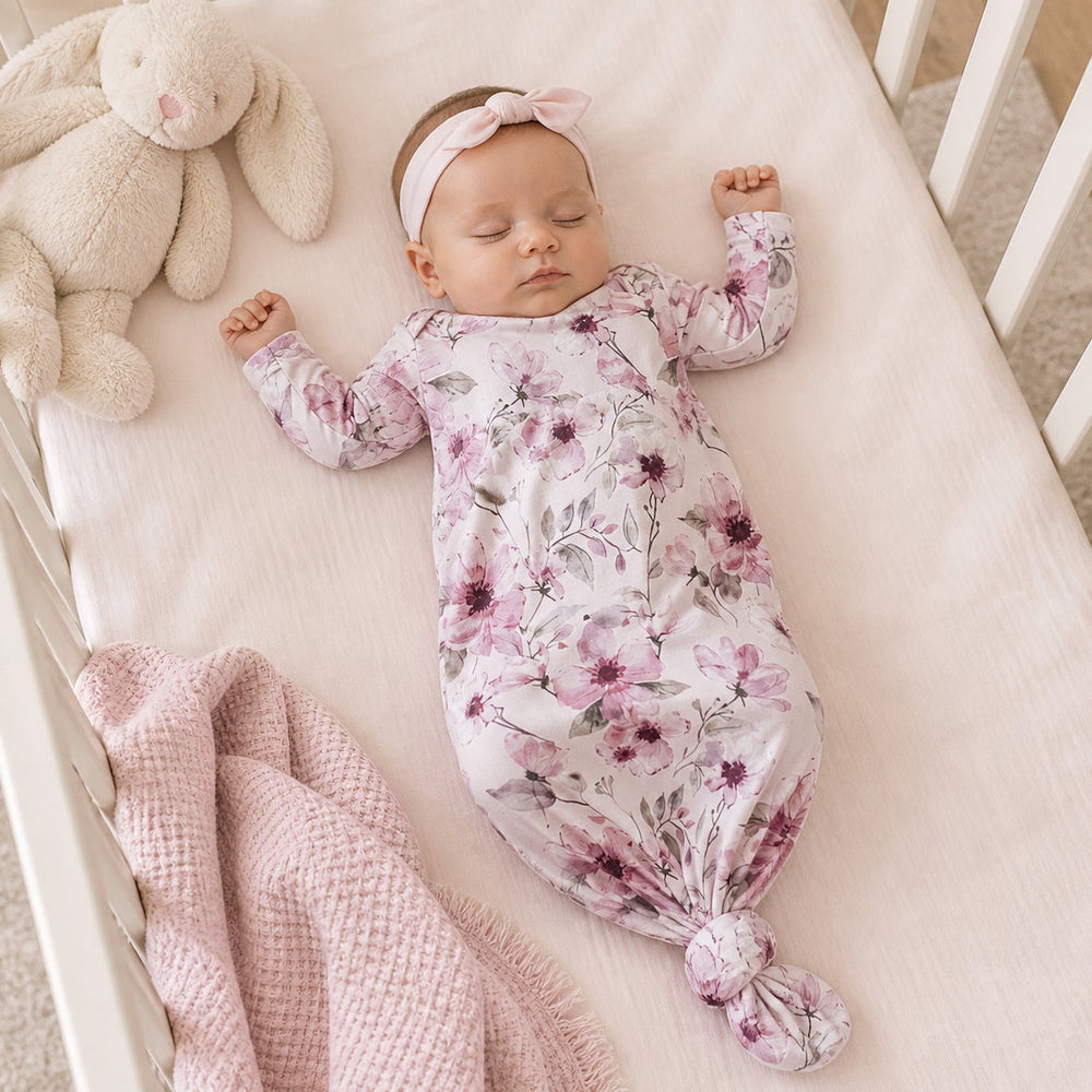Watercolor Floral Baby Gown - Bamboo Newborn Layette Tesa Babe