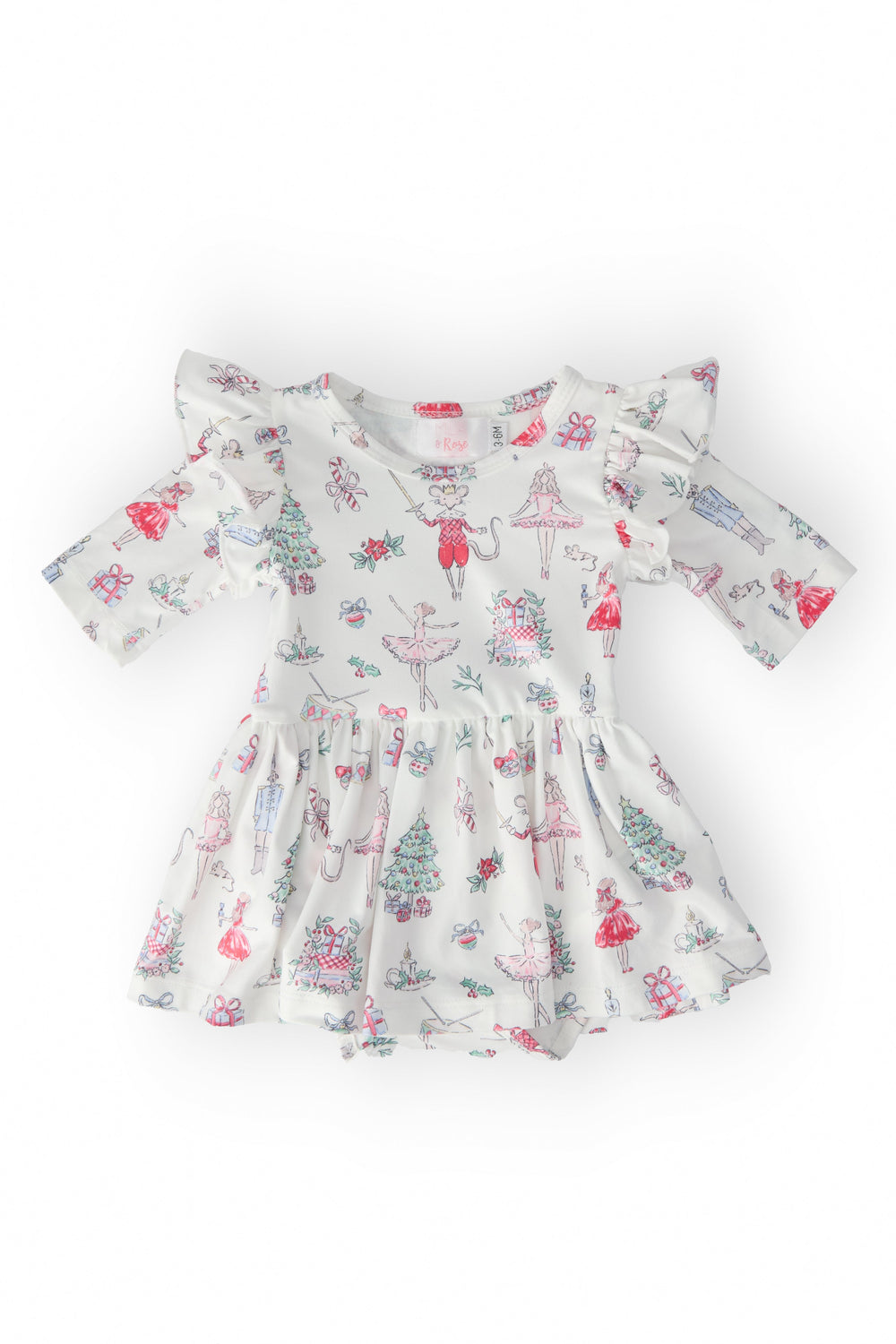 Clara's Christmas 3/4 Sleeve Flutter Twirl Bodysuit