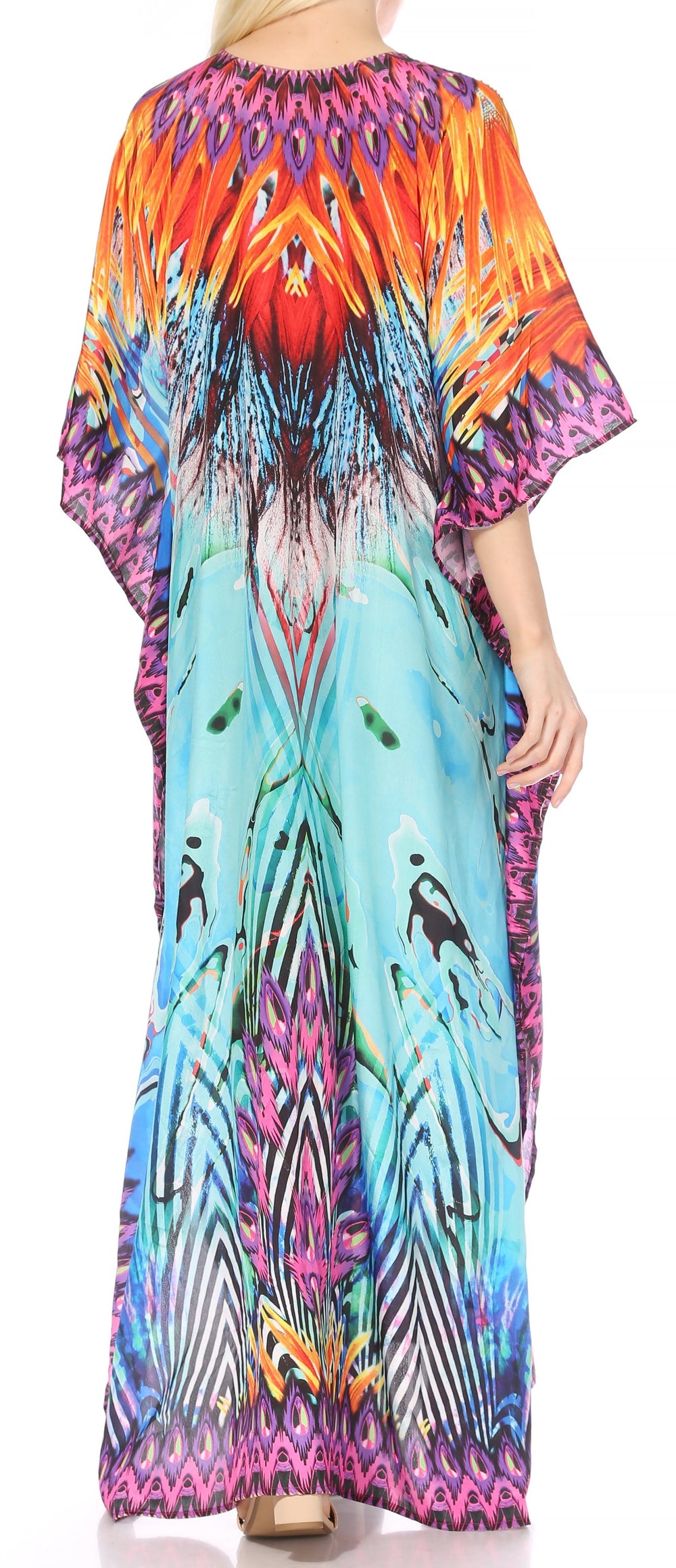 Sakkas Georgettina Flowy Rhinestone V Neck Long Caftan Dress/Cover Up