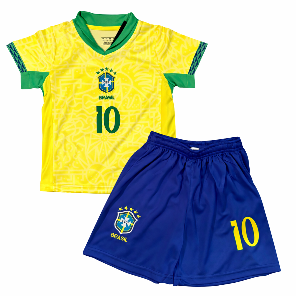 Neymar Jr Brazil Kids Soccer Jersey Set Football Youth Toddler Sizes CustomKiddos.com
