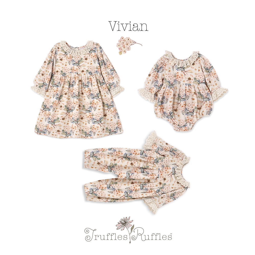 Vintage Floral Dress with Lace Collar Ruffles, Linen Blend Tesa Babe