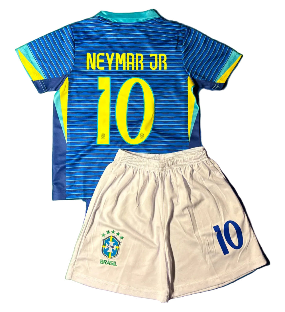 Neymar Jr Blue Brazil Away Jersey Kids Soccer Jersey Set Youth & Toddler Sizes CustomKiddos.com