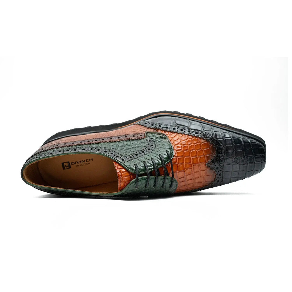 Genuine Crocodile Leather Handmade Grey Brown Brogue Shoes