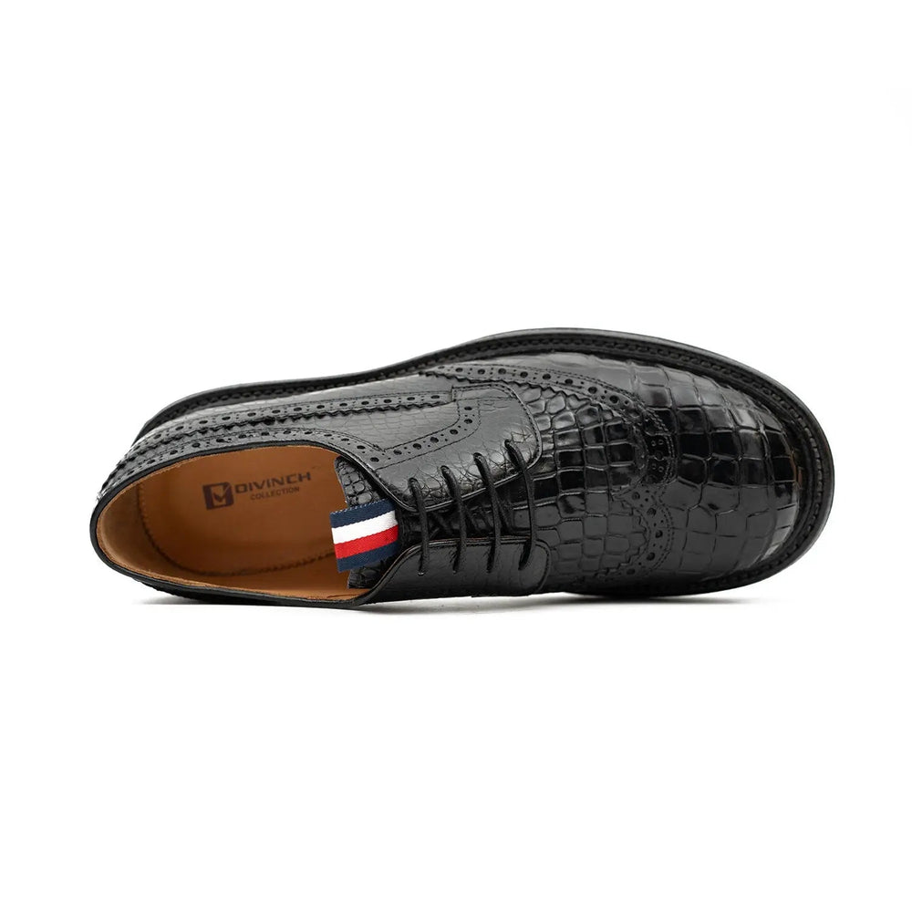 Genuine Crocodile Leather Men's Derby Brogues Black