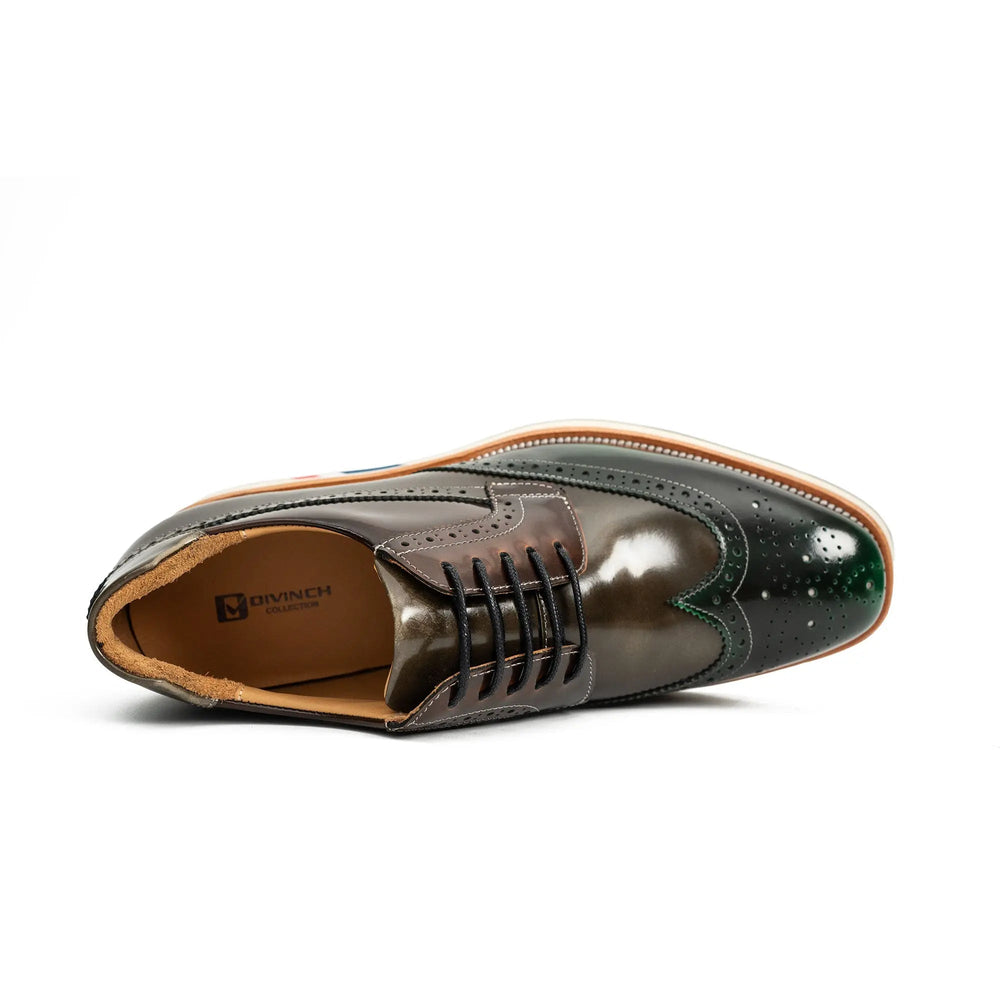 Green & Brown Brogues with Thick Heel