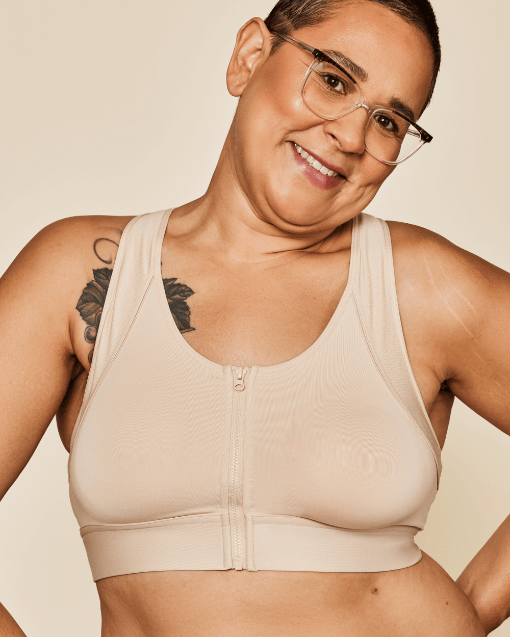 Hero Front‑Closure Sports Bra - Buff