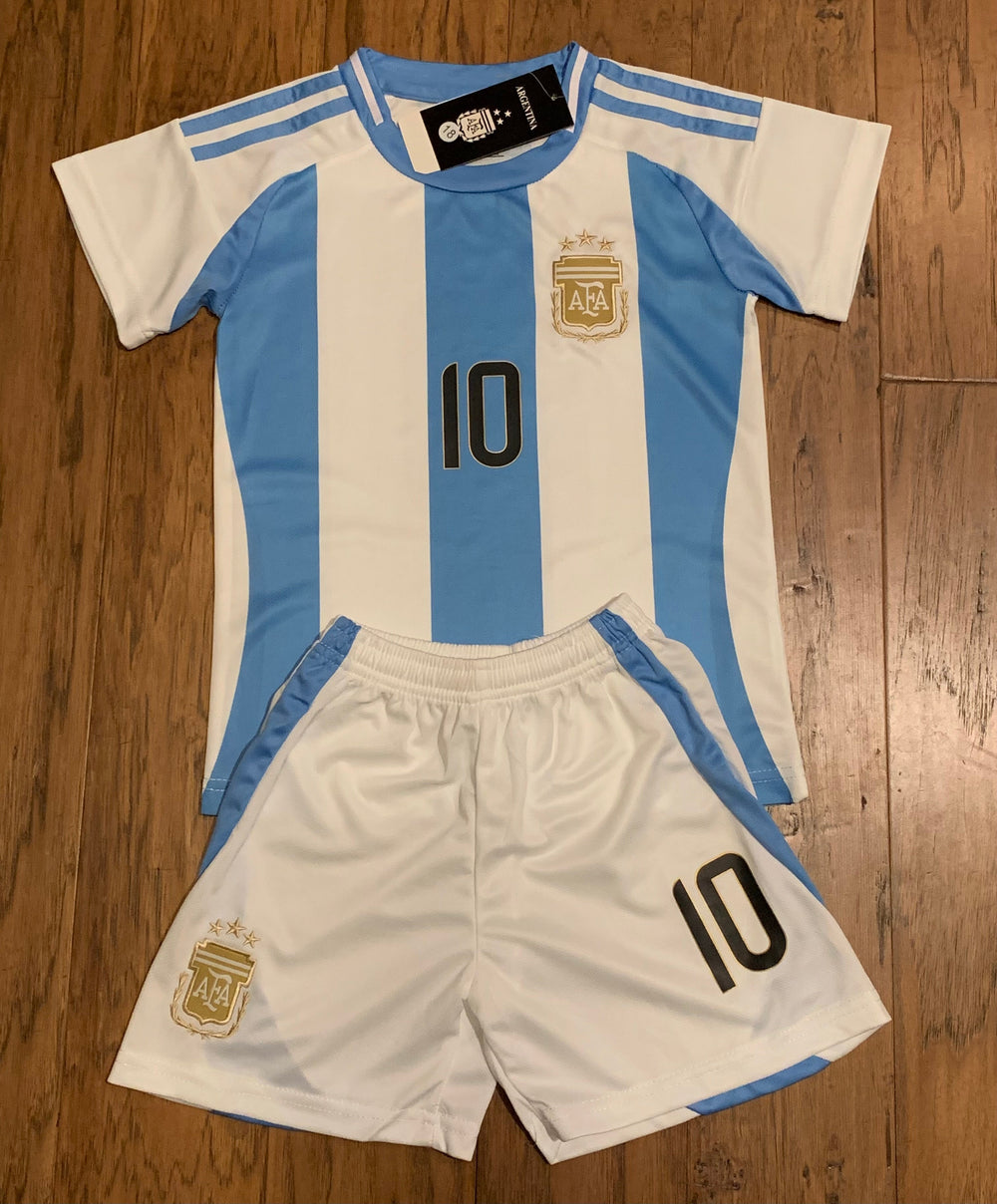 Lionel Messi Kids Soccer Argentina Home Jersey Set Youth & Toddler Sizes CustomKiddos.com