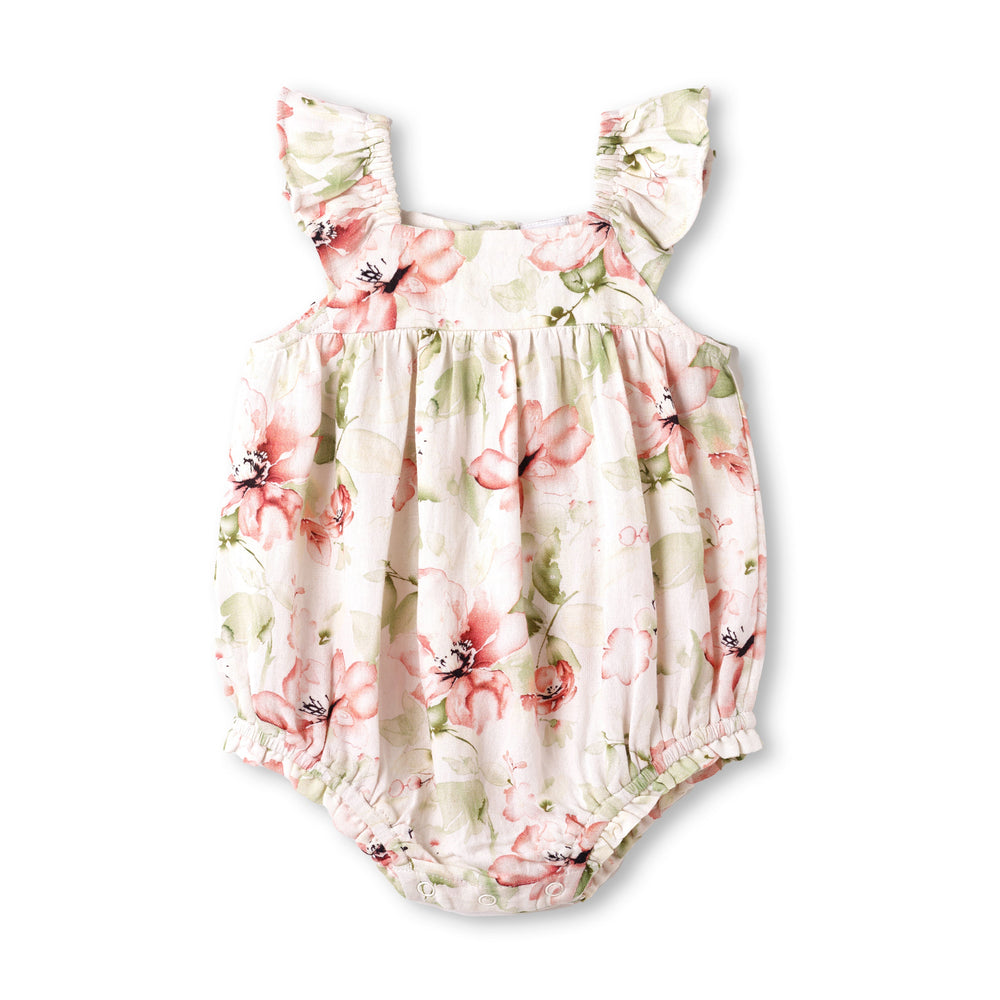 Blush Bouquet Baby Girl Floral Cotton Linen Sunsuit Tesa Babe