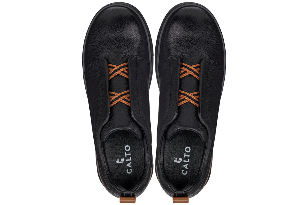CALTO - J1931  - 2.6 Inches Taller (Black/Black Sole) - Slip-On Snoafers
