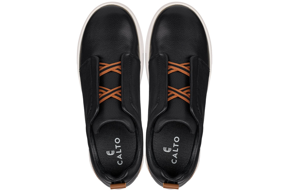 CALTO - J1932  - 2.6 Inches Taller (Black/White Sole) - Slip-On Snoafers