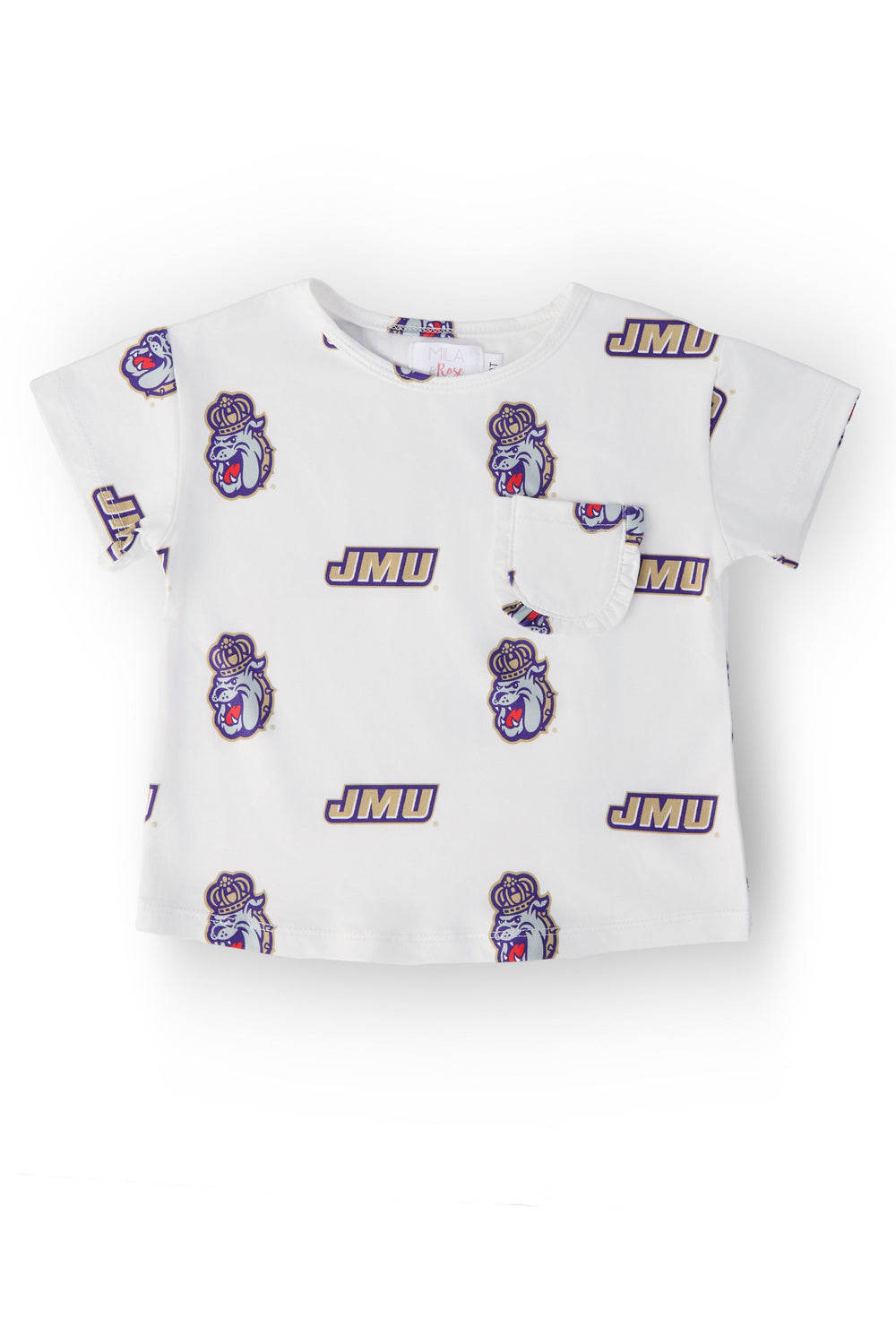 JMU White Duke Dog Ruffle Pocket Tee