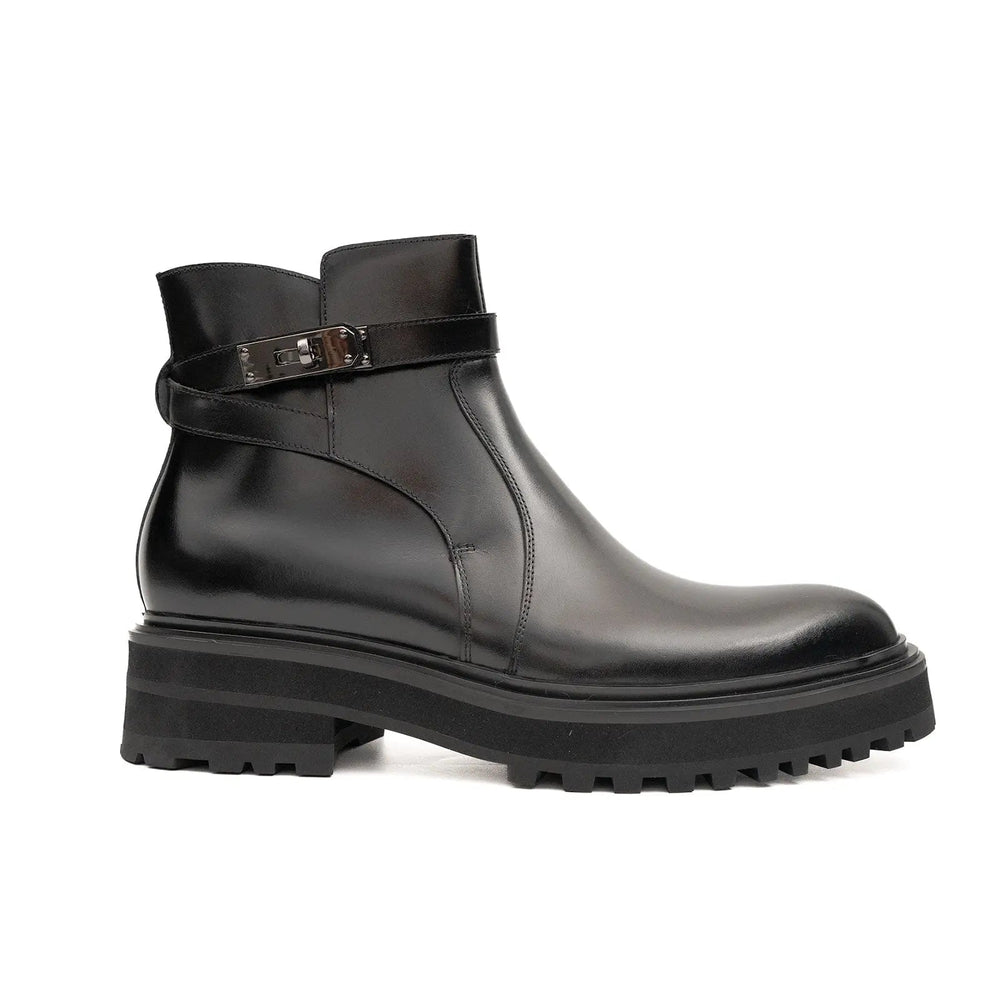 Men's Black Calfskin Buckle Chelsea Boots