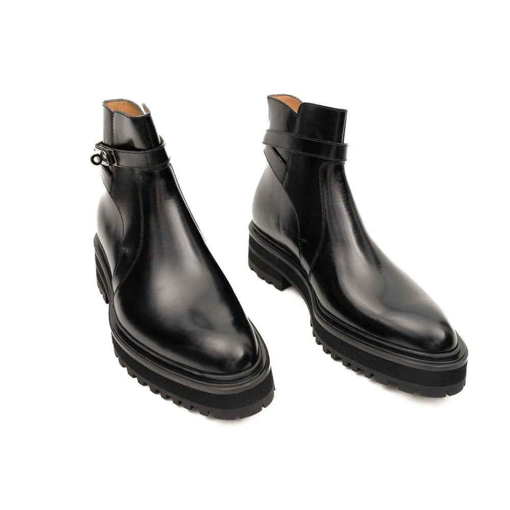 Men's Black Calfskin Buckle Chelsea Boots