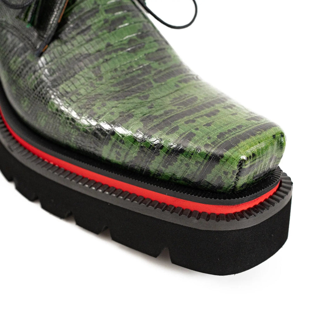 Men's Leather Derby Shoes with Snake-Print Platform