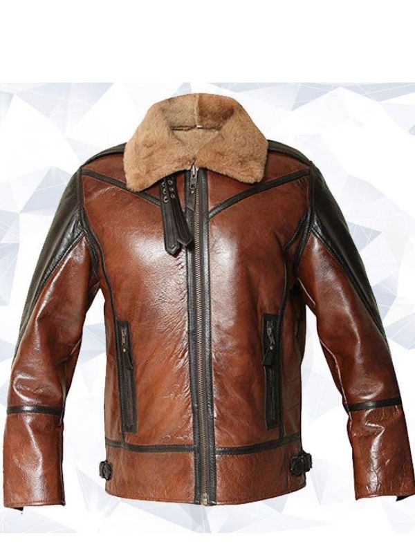 Men’s RAF Flight Aviator Real Sheepskin Fur Collar Leather Jacket