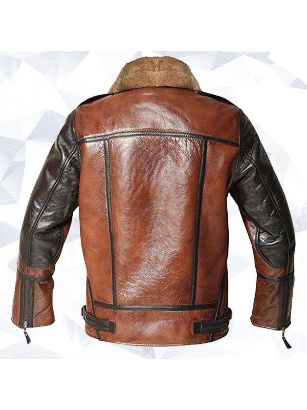 Men’s RAF Flight Aviator Real Sheepskin Fur Collar Leather Jacket