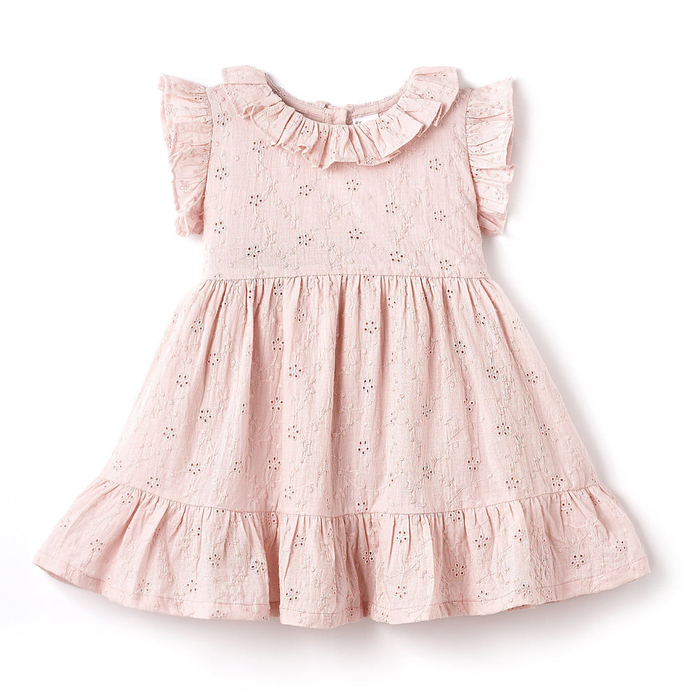 Eyelet Girl's Cotton Dress for Special Occasions - Pink Tesa Babe