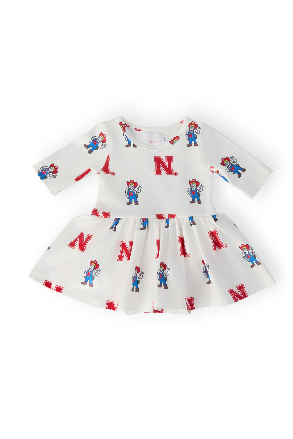 Nebraska White Herbie Husker 3/4 Sleeve Twirl Bodysuit