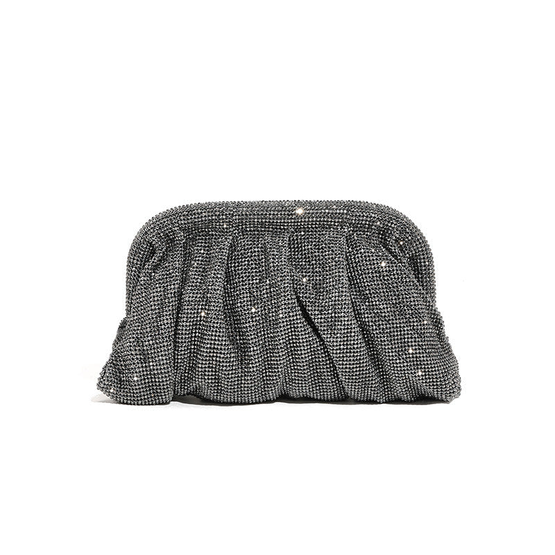 Rhinestone Cloud Bag Pleated Women Bag Texture High End Cosmetic Bag Niche Messenger Bag