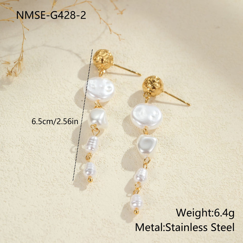 Retro Design Imitation Baroque Pearl Earrings Stainless Steel Earrings Plated 18K Gold Light Luxury Ear Rings