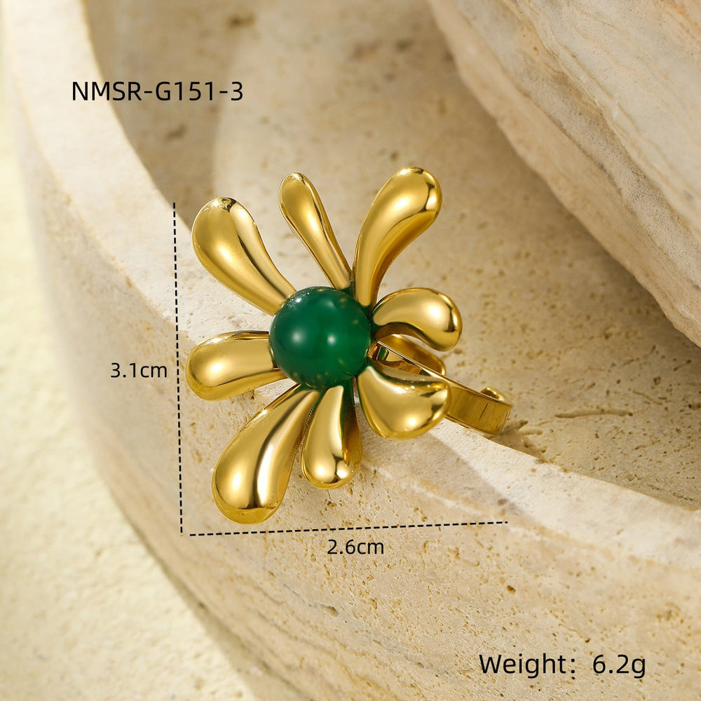Irregular Asymmetric Petals Trendy Stainless Steel Open Ring Light Luxury High Sense Ring Women