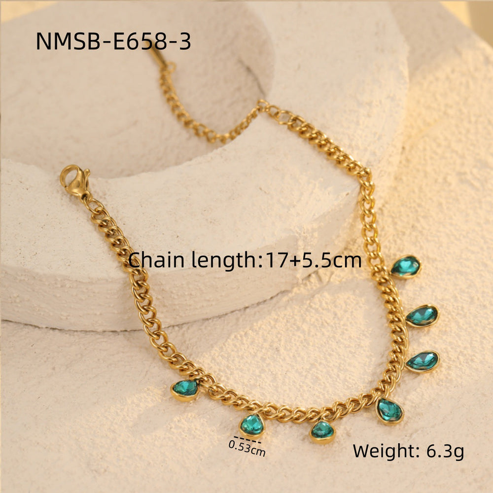 Classic All Match Stainless Steel Bracelet High Grade Colored Loving Heart Geometric Abstract Rhinestone Tassel Titanium Steel Jewelry