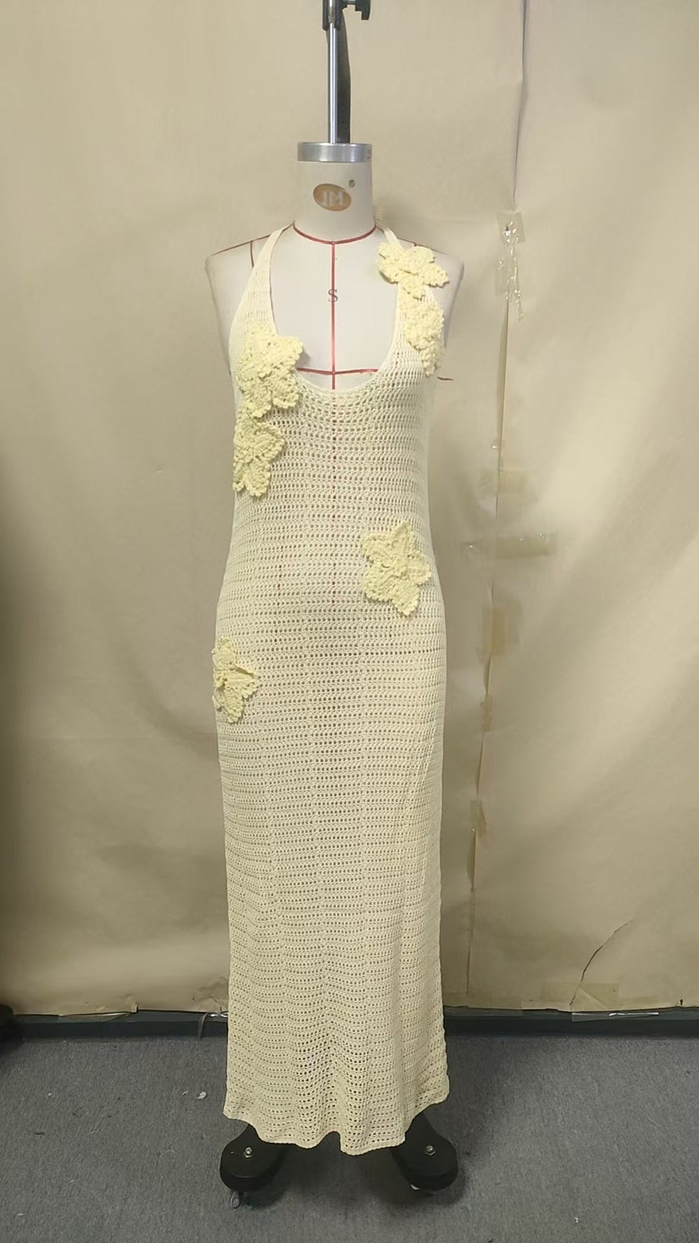 Sexy Hollow Out Cutout Floating Floral Halter Backless Sleeveless Casual Vacation Beach Dress