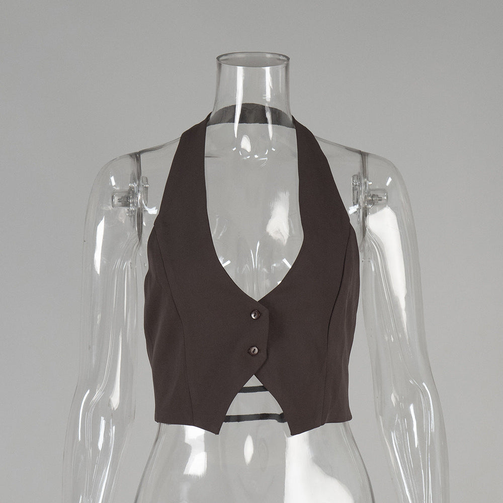 Short Halterneck Vest Spring Summer Sexy Sexy Backless Underwaist Women