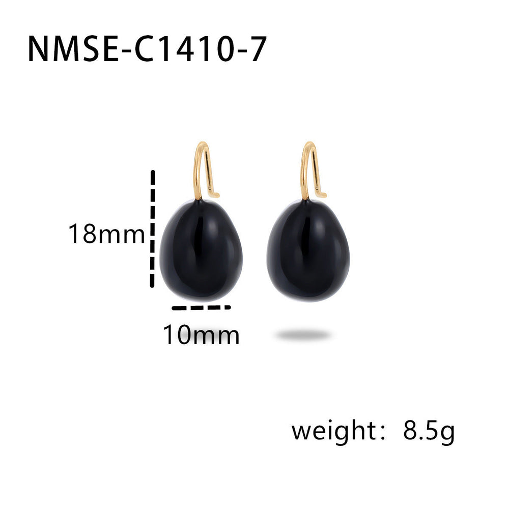 Summer Colorful Oil Necklace Titanium Steel Earrings Simple Design Light Luxury High Grade Sense Summer Water Drop Eardrops Non Fading